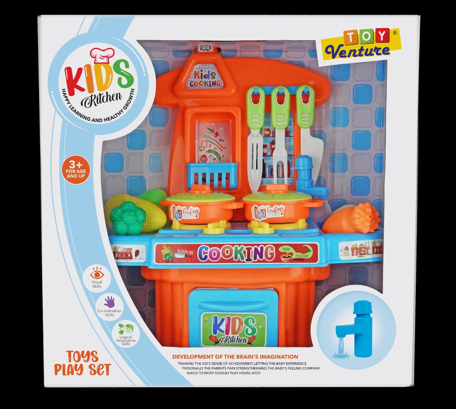 Toy Venture Kids Kitchen Play Set – Interactive Pretend Cooking Playset with Stove, Cookware, Play Food & Working Faucet Toy - Image 2