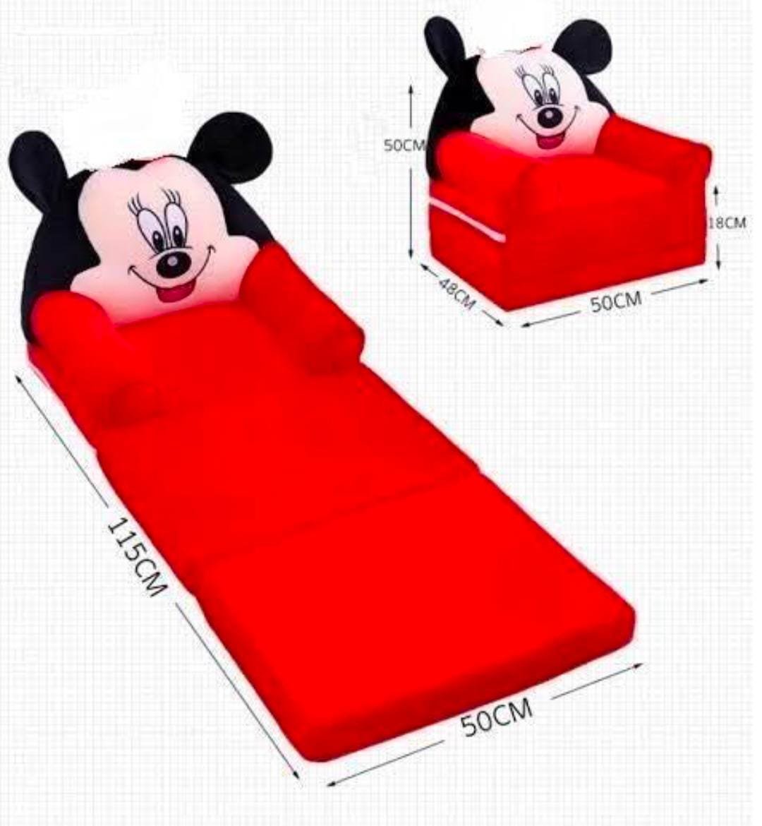 2-in-1 Foldable Kids Plush Sofa & Flip-Open Lounger Bed | Cartoon Character & Princess Crown Toddler Armchair for Playroom & Bedroom - Image 2