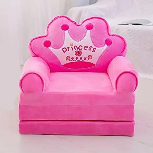 2-in-1 Foldable Kids Plush Sofa & Flip-Open Lounger Bed | Cartoon Character & Princess Crown Toddler Armchair for Playroom & Bedroom - Image 5
