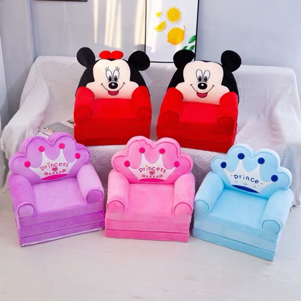 2-in-1 Foldable Kids Plush Sofa & Flip-Open Lounger Bed | Cartoon Character & Princess Crown Toddler Armchair for Playroom & Bedroom - Image 4