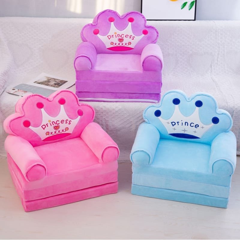 2-in-1 Foldable Kids Plush Sofa & Flip-Open Lounger Bed | Cartoon Character & Princess Crown Toddler Armchair for Playroom & Bedroom - Image 7