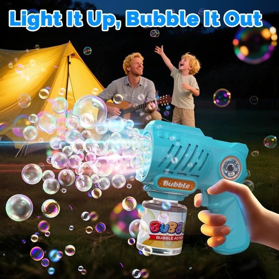 10-Holes Electric Bubble Gun Blaster with Bright LED Lights & Leak-Proof Design | Automatic Cartoon Bubble Maker Toy for Kids Outdoor Play - Image 3