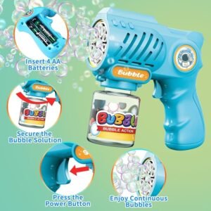 10-Holes Electric Bubble Gun Blaster with Bright LED Lights & Leak-Proof Design | Automatic Cartoon Bubble Maker Toy for Kids Outdoor Play