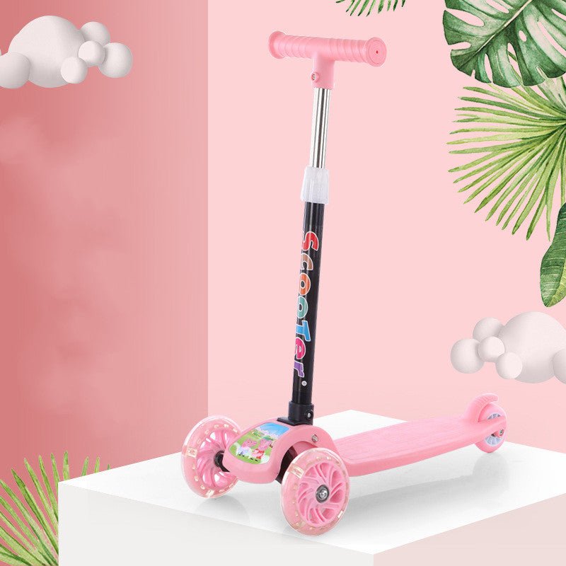 Kids 3-Wheel Lean-to-Steer Kick Scooter with LED Flashing Wheels & 3-Level Height Adjustable Handlebar | Outdoor Toy for Boys & Girls