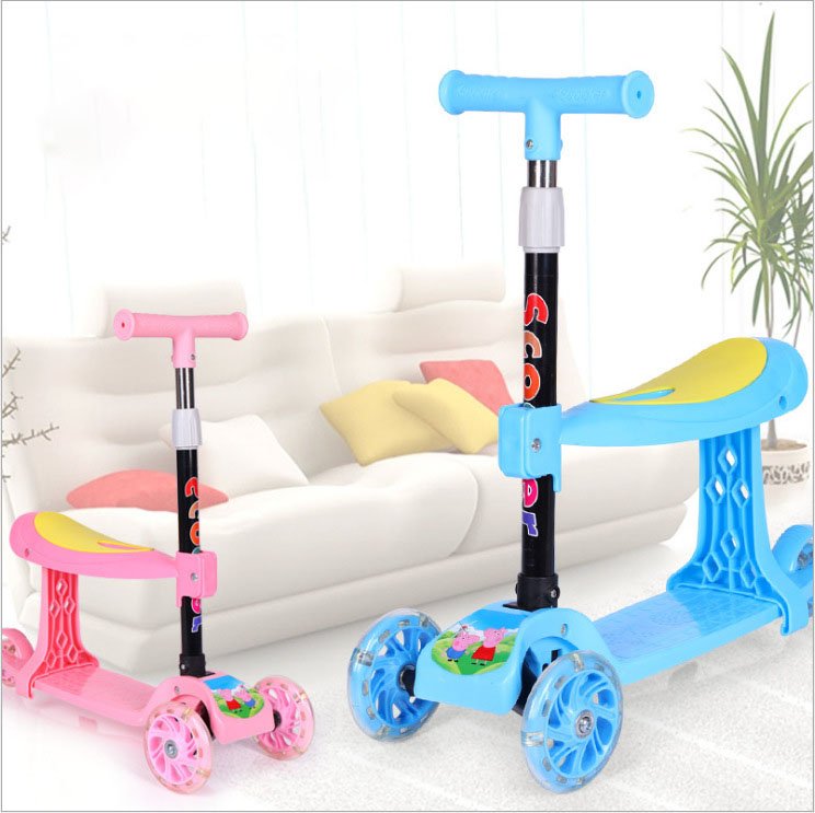Kids 2-in-1 Sit-and-Stand Kick Scooter with Foldable Seat & LED Flashing Wheels | Adjustable Height Toddler Scooter for Boys & Girls - Image 4