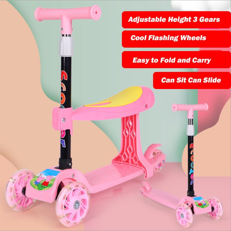 Kids 2-in-1 Sit-and-Stand Kick Scooter with Foldable Seat & LED Flashing Wheels | Adjustable Height Toddler Scooter for Boys & Girls - Image 3