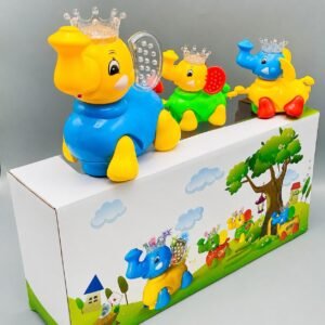 Cute Elephant Train Pull Along Toy for Kids | Colorful Musical Elephant Toy with Rotating Ears & Crown | Educational Baby Toy