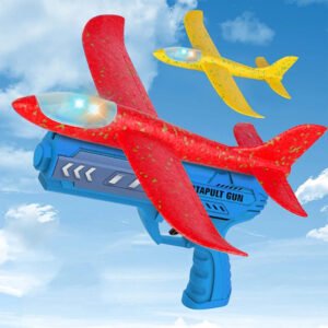 Catapult Gun Aircraft Toy – 2-in-1 Foam Airplane Launcher with LED Flashing Lights & Flying Contest Action