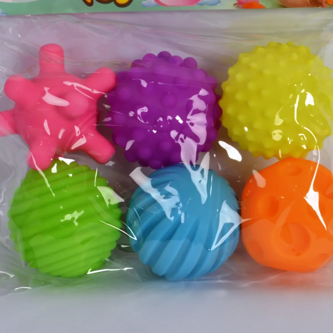 Baby Love Sensory Touch Ball Set - 6-Piece Multi-Textured Soft Squeak Balls - Image 2