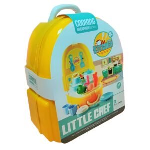 Kids Cooking Backpack Series Little Chef Playset | Portable Pretend Play Kitchen with Cookware, Play Food & Wearable Storage Case (Yellow)