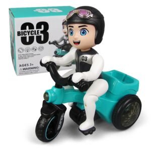 Battery Operated Bicycle 3 Toy for Kids – 360° Rotating Stunt Biker Toy with Light & Music, Interactive Motorized Bicycle Toy for Boys & Girls Ages 3+
