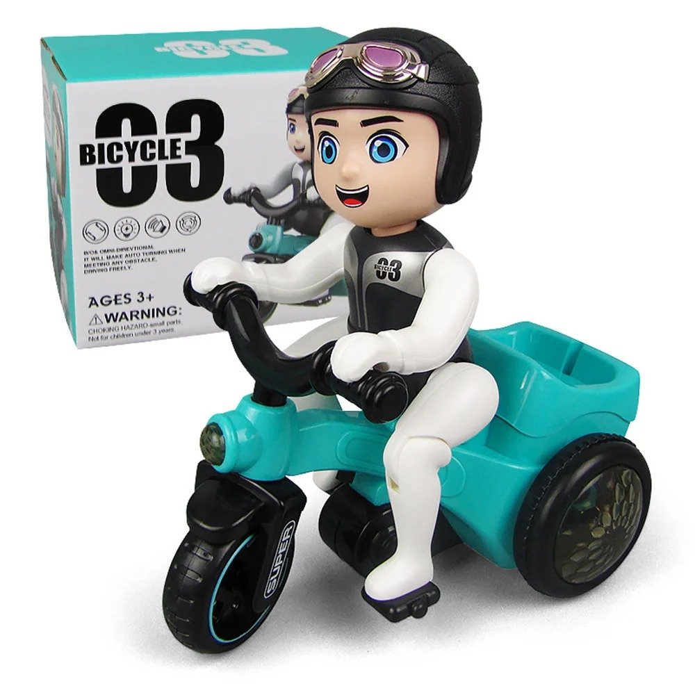 Battery Operated Bicycle 3 Toy for Kids – 360° Rotating Stunt Biker Toy with Light & Music, Interactive Motorized Bicycle Toy for Boys & Girls Ages 3+
