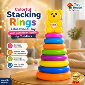 Toy House Colorful Stacking Rings Educational Toy – Toddler Stacking Toy with Cute Bear Topper, Ages 12+ Months