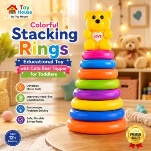 Toy House Colorful Stacking Rings Educational Toy – Toddler Stacking Toy with Cute Bear Topper, Ages 12+ Months