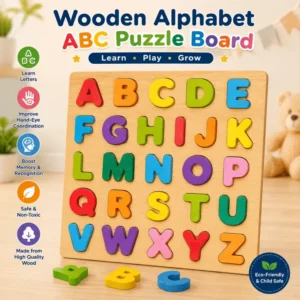 Wooden Alphabet ABC Peg Puzzle Board – Colorful Montessori Learning Educational Toy with Chunky Letters