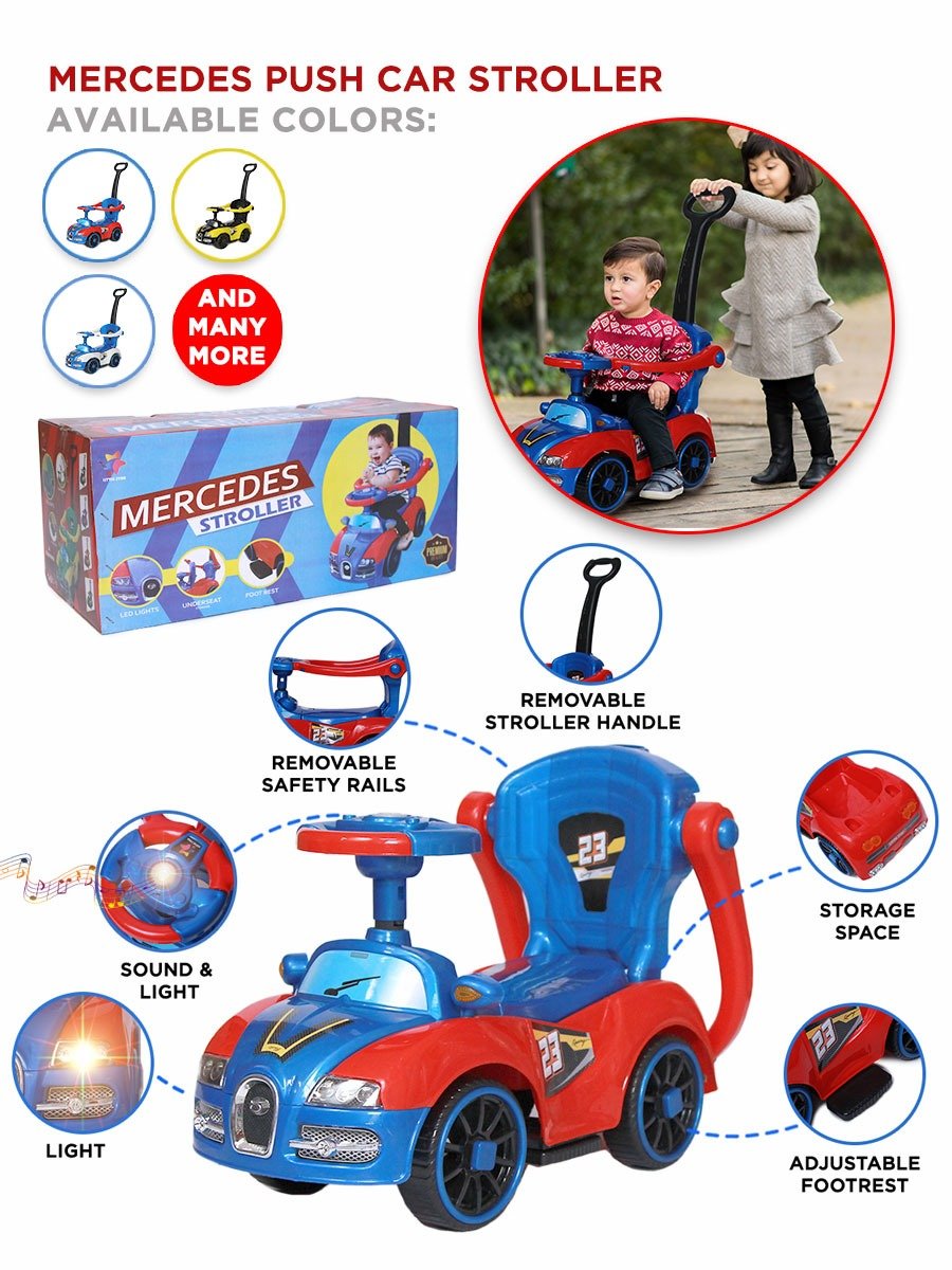 Kids Push Ride-On Car for Toddlers – Baby Walker Push Car with Parent Handle, Steering Wheel, Safety Guard, Comfortable Seat & 4 Wheels | Red & Blue - Image 2