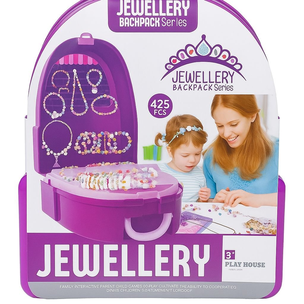 Kids DIY Jewellery Backpack Series Kit | 425+ PCS Beading & Jewelry Making Set with Wearable Storage Case for Girls (Purple)