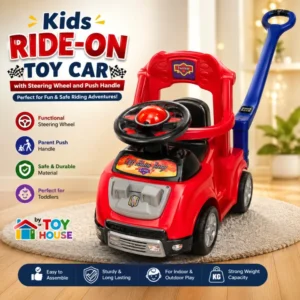 Toy House Kids Ride-On Toy Car with Push Handle & Steering Wheel – Safe, Sturdy Toddler Push Car for Indoor & Outdoor Play