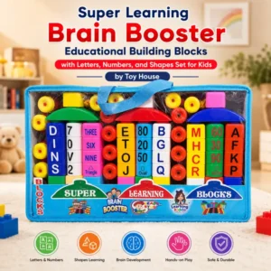 Super Learning Blocks Educational Toy Set – Brain Booster Alphabet, Number, & Shape Construction Blocks in Portable Carry Bag