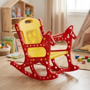 Kids Plastic Rocking Chair – Red & Yellow Horse Design Toddler Rocker & Activity Armchair for Indoor and Outdoor Play