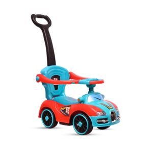 Kids Push Ride-On Car for Toddlers – Baby Walker Push Car with Parent Handle, Steering Wheel, Safety Guard, Comfortable Seat & 4 Wheels | Red & Blue