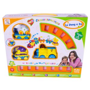 Le Dong e Zu Happy Cartoon Travel Train Toy with Tracks, Music & Lights | Educational Electric Track Train Set for Toddlers