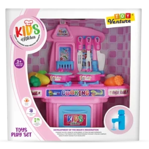 Toy Venture Kids Kitchen Playset | Interactive Cooking Toy with Stove, Sink, Cookware & Play Food for Toddlers (Ages 3+)