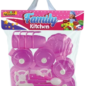 Toy Venture Family Kitchen Pretend Cooking Playset – Deluxe Pink Toy Stove, Cookware, Pots, Cups & Cutlery Kitchen Toys
