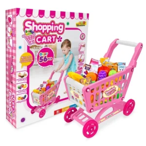 Kids Toy Shopping Cart Playset with Over 56 Accessories | Pretend Play Supermarket Grocery Trolley with Play Food, Fruits & Vegetables