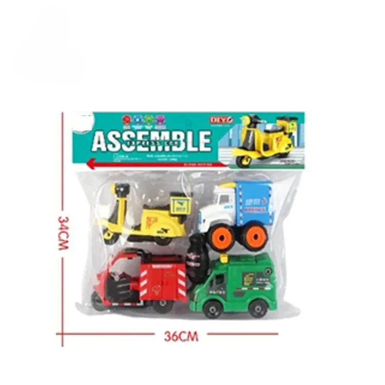 Kids DIY Assemble Express Car & Delivery Vehicle Toy Set - 4-Piece Friction Powered City Delivery Truck and Scooter Play Set with Tools - Image 2