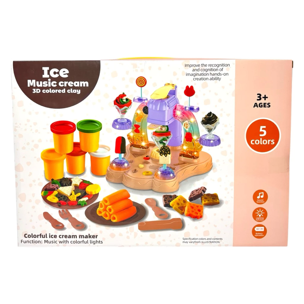 Kids Musical Ice Cream Maker 3D Colored Clay Play Set | Interactive DIY Play Dough Toy with Lights & Sound for Creative Learning (Ages 3+)