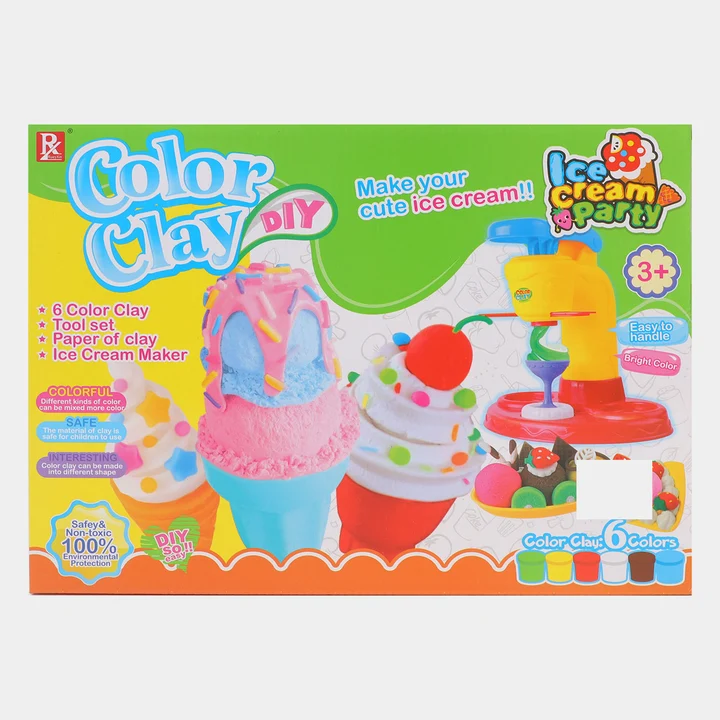 Color Clay DIY Ice Cream Party Play Set | Creative 6-Color Dough Ice Cream Maker Machine & Tool Kit for Kids (Ages 3+) - Image 2