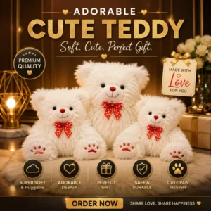 Adorable Cute Teddy Bear Collection - Super Soft White Stuffed Toy with Red Polka Dot Bow Tie (Set of 3 Sizes)