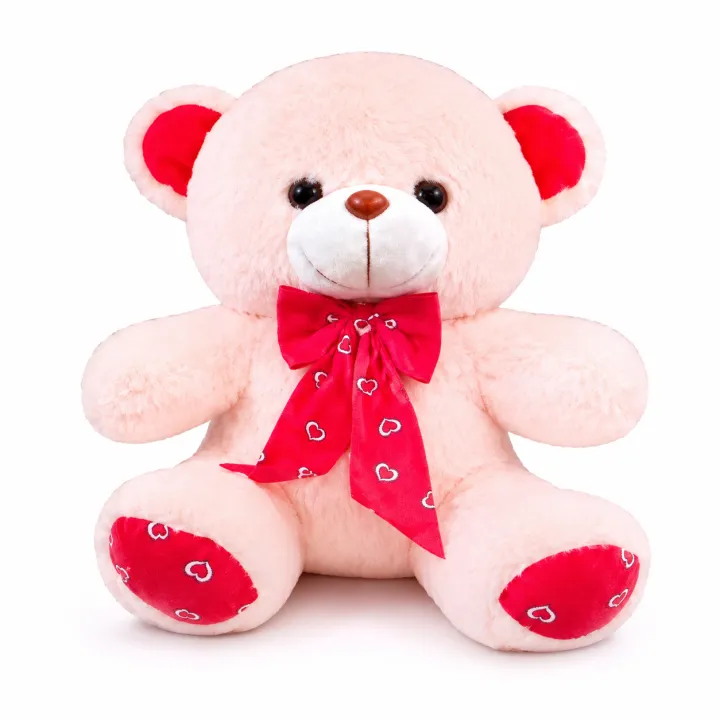 Cute Pink Teddy Bear - Soft & Cuddly Stuffed Toy with Red Heart Ribbon and Accent Paws - Image 2