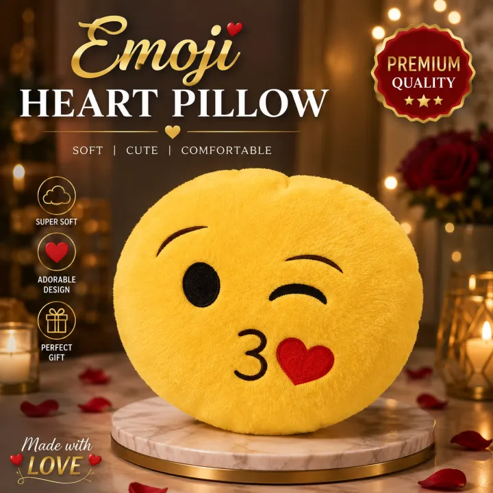 Winking Kiss Emoji Pillow - Super Soft, Plush Stuffed Cushion & Room Decor - Image 3