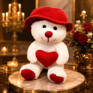 Cute & Cuddly White Teddy Bear with Red Hat and Heart - Super Soft Stuffed Toy for Gifting