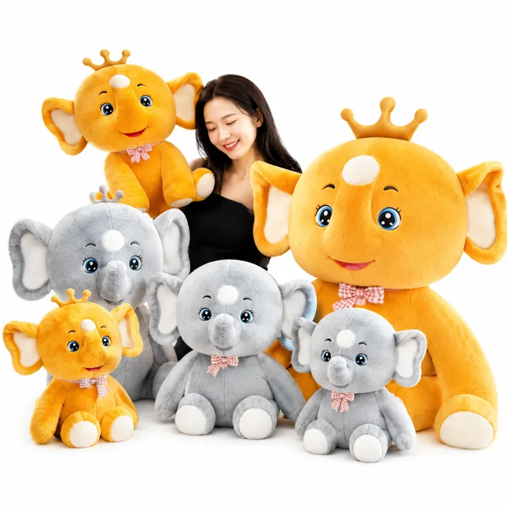 Cute Elephant Plush Toy Set - Super Soft, Cuddly & Adorable Stuffed Animals with Crowns and Bowties - Image 2