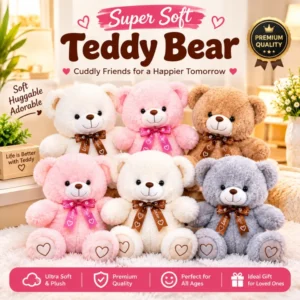 Adorable Embroidered "Bear" Plush Toy Collection - Soft Stuffed Animal Assortment in Multiple Colors