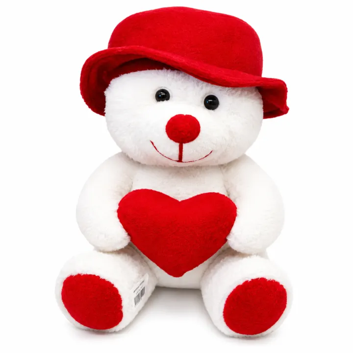 Cute & Cuddly White Teddy Bear with Red Hat and Heart - Super Soft Stuffed Toy for Gifting - Image 2