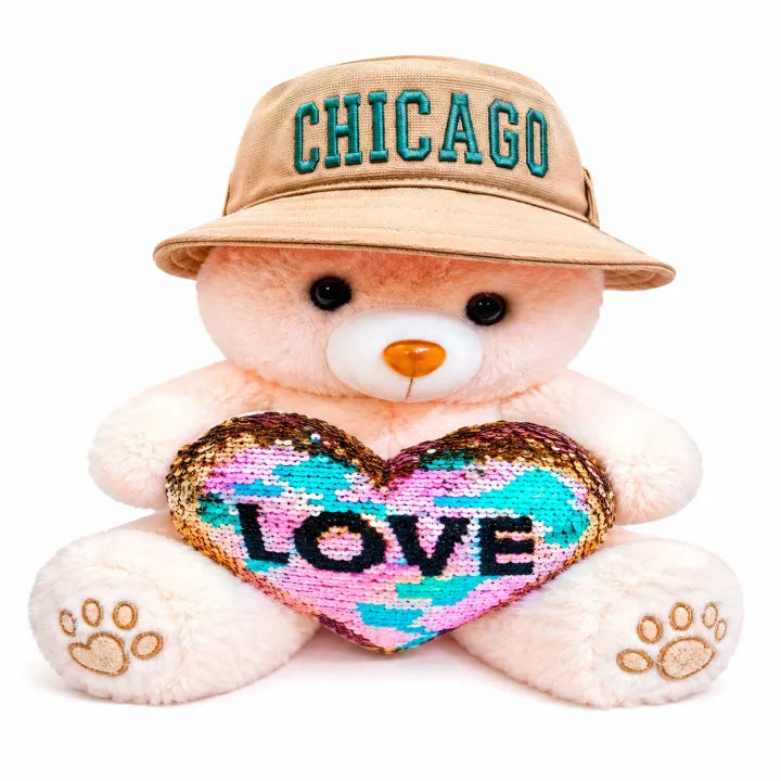 Cute & Cuddly Pink Teddy Bear with "HAPPY" Hat and Sequin "LOVE" Heart - Super Soft Stuffed Toy - Image 2