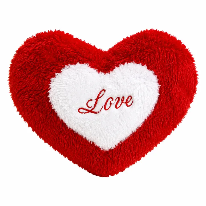 Red and White "Love" Heart Plush Pillow - Fluffy Stuffed Cushion & Romantic Gift