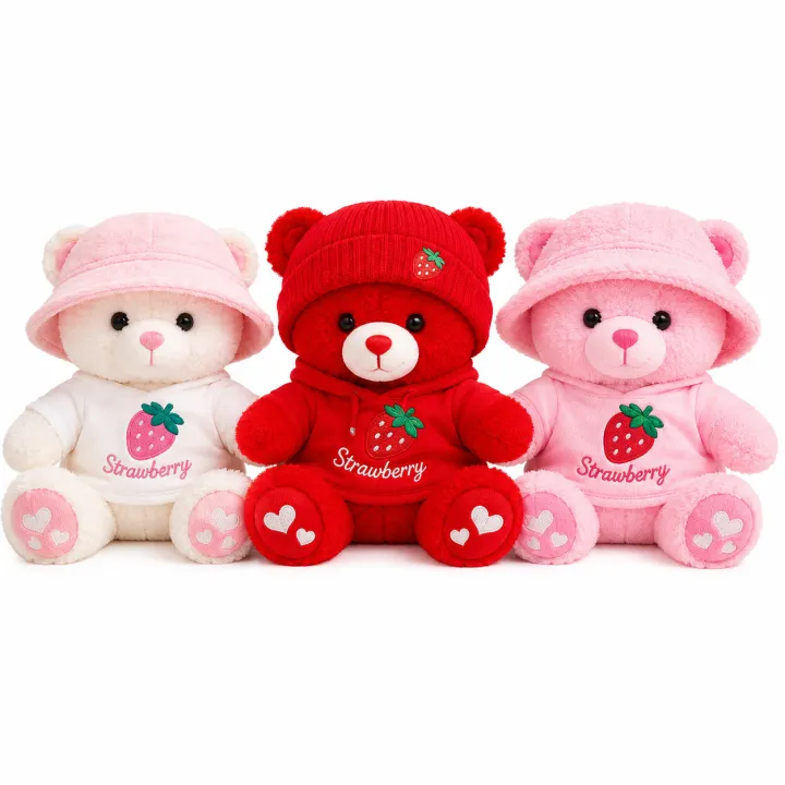 Adorable Love Teddy Collection - Assorted Color Stuffed Bears with "LOVE" Rose Heart and Patterned Hat - Image 2